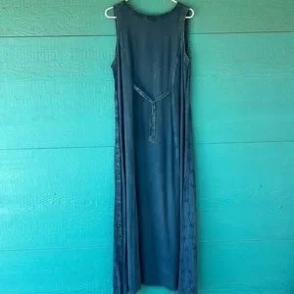 BATIK EMBROIDERED BLUE-on-BLUE TANK MAXI DRESS - Picture 10 of 11